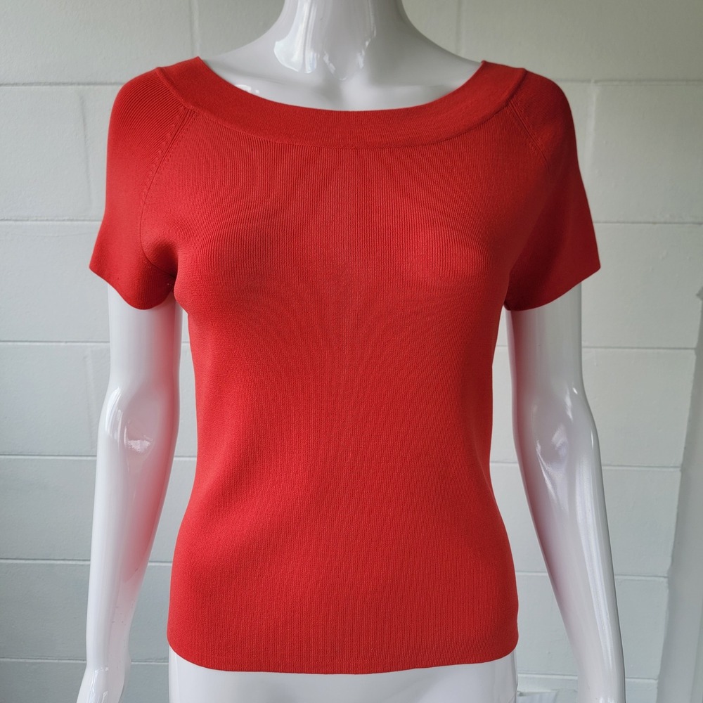 Vintage 90s Joseph A. Knit Red Sweater Top Women M Y2K Minimalist Retro Office